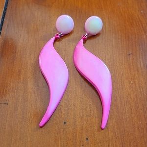 Vintage 70s Pink All Plastic Abstract Earrings